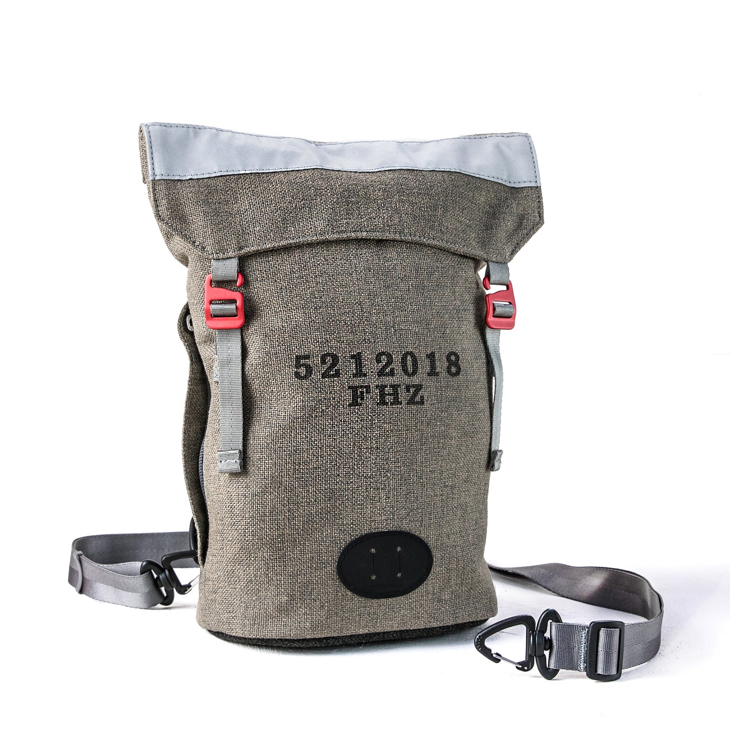 Front view of convertible Fierce Hazel backpack made with sustainable fabric. Functional, rugged and water-resistant it is military styled but beautiful