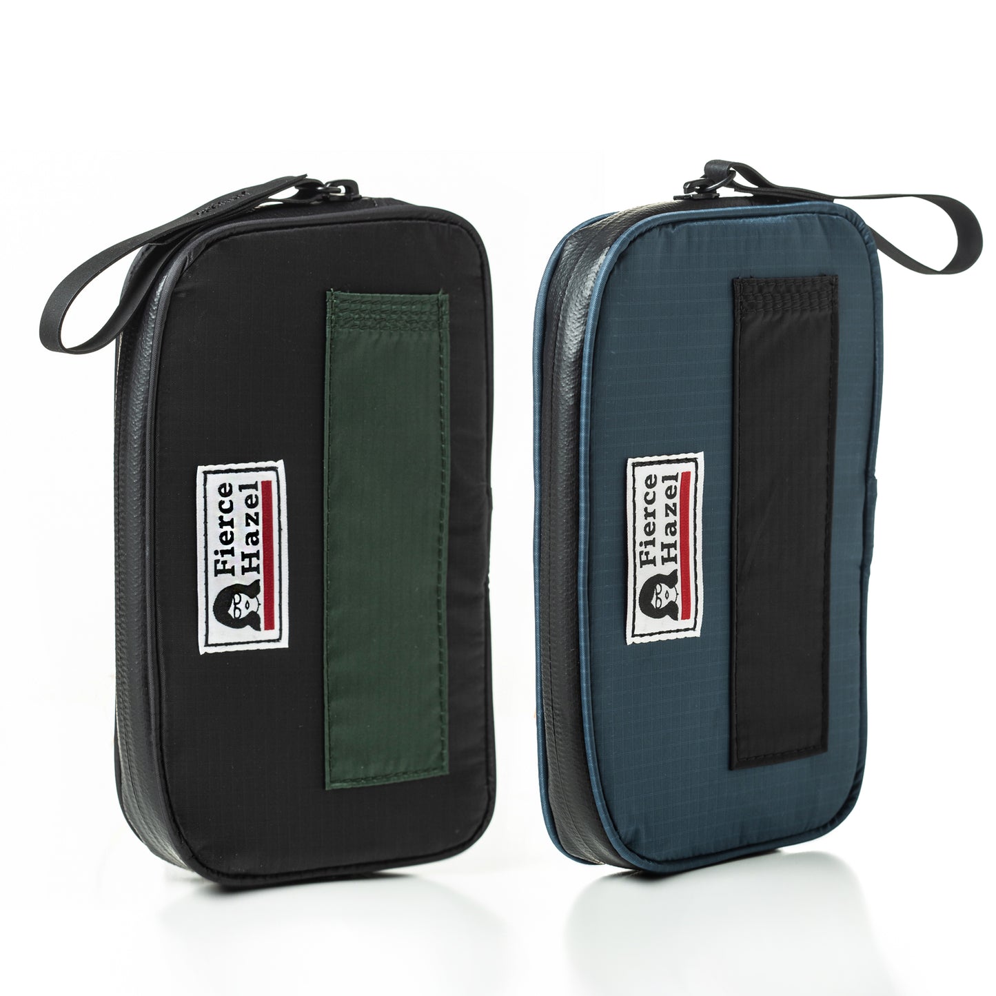 Two color ways of The front of the world's lightest cycling ride wallet. Ultra-lightweight, weather-proof, made from deadstock. Works as a phone case and travel wallet